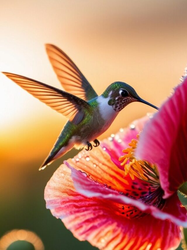 hummingbird-is-flying-flower-with-sunset-background_1271417-19564